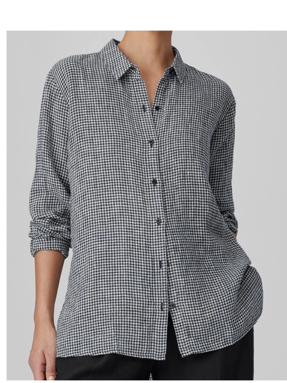 Eileen Fisher Black and White Gingham Button-Down Shirt